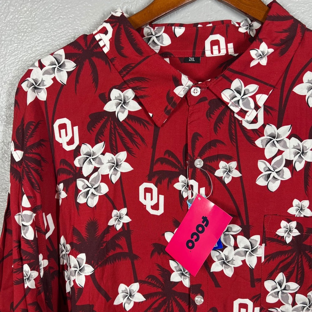 FOCO Oklahoma Sooners NCAA Floral Button Down Shirt Red OU Palm Tree Mens 2XL
